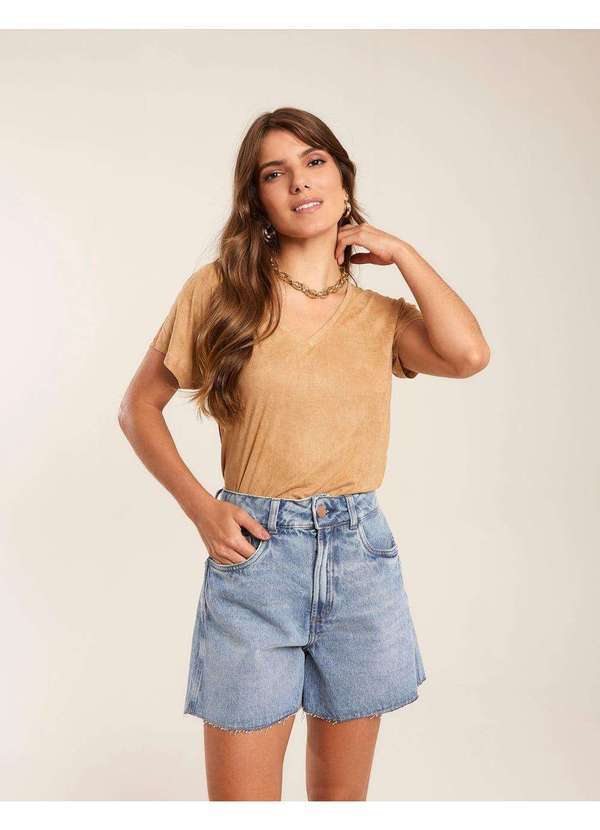 Zinzane - Short Zinzane Feminino Jeans Barra a Fio - Denim Medio Azul