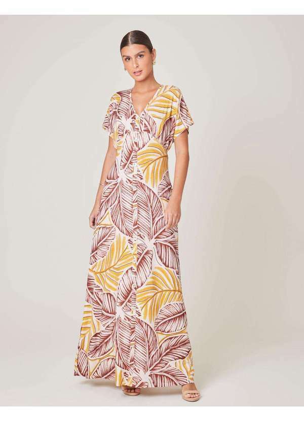 Zinzane - Vestido Longo Estampado Eleonor - Areia Bege