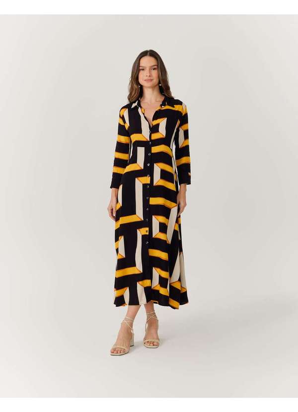 Zinzane - Chemise Estampada Geometrico Retro New - Preto Preto