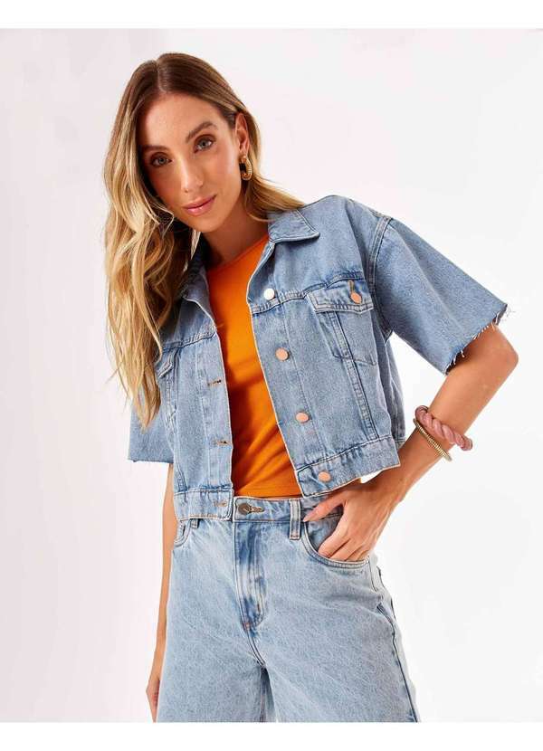 Zinzane - Jaqueta Zinzane Feminino Cropped Zinzane Feminino Denim Azul