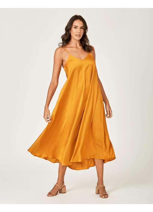 Zinzane - Vestido Acetinado Amarracao Costas Amarelo