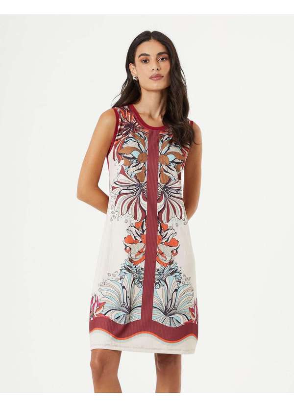 Zinzane - Vestido Caixinha Estampado Jardim Maxi - Vinho Vermelho