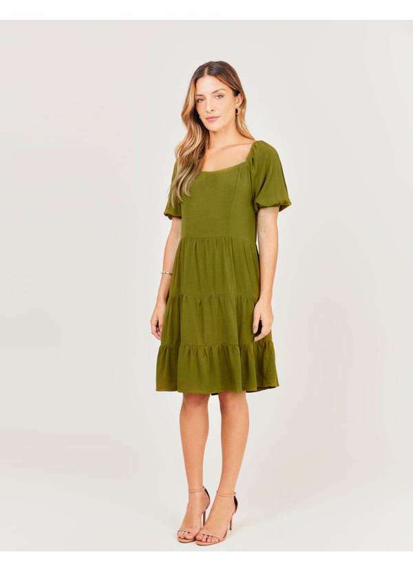 Zinzane - Vestido Curto Decote Reto - Verde Abacate Verde