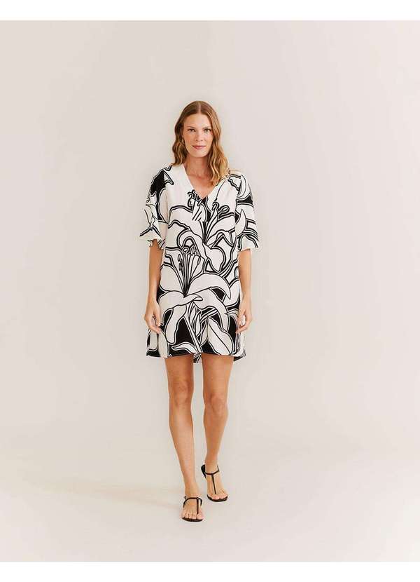 Vestido Curto Vestido Com Barrado Floral Zinzane Vestido Curto