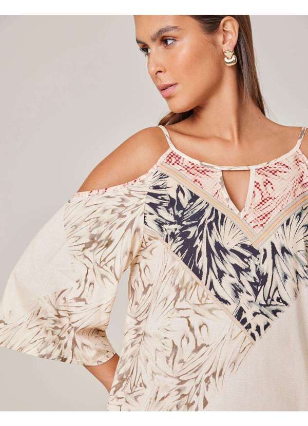 Zinzane - Vestido Curto Estampado Campelo - Areia Bege 3