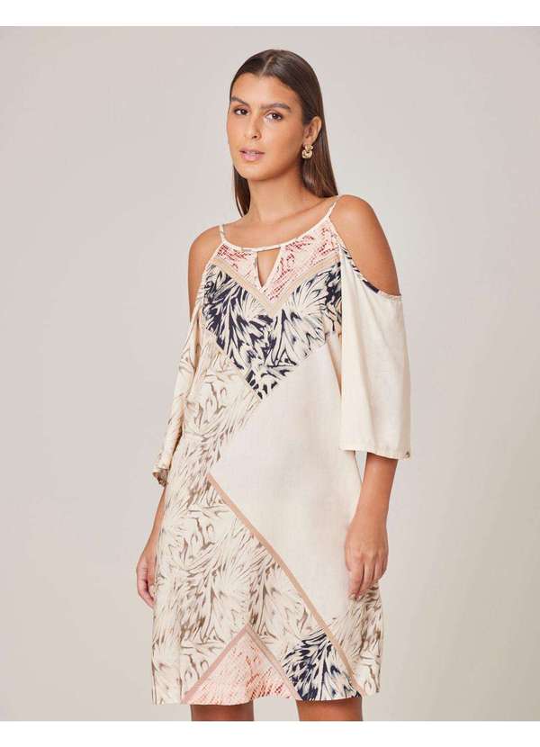 Zinzane - Vestido Curto Estampado Campelo - Areia Bege 4