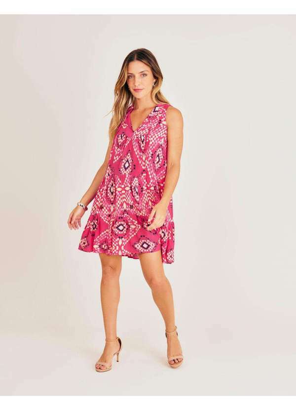Zinzane - Vestido Curto Estampado Eduarda - Rosa Rosa