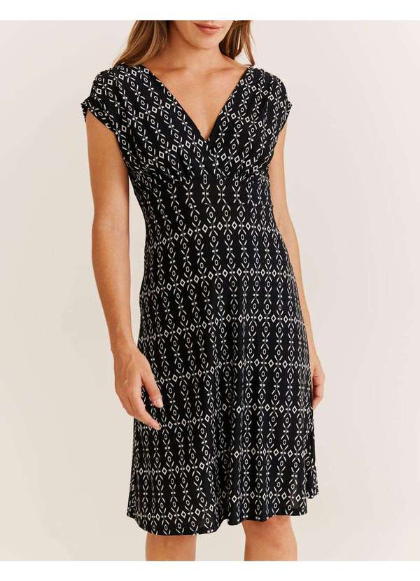 Zinzane - Vestido Curto Estampado Geometrico - Preto Preto 3