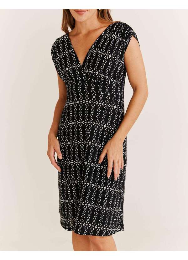 Zinzane - Vestido Curto Estampado Geometrico - Preto Preto 4