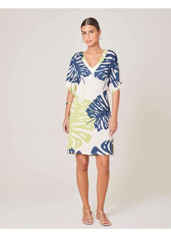 Zinzane - Vestido Curto Estampado Gleyci - Areia Bege