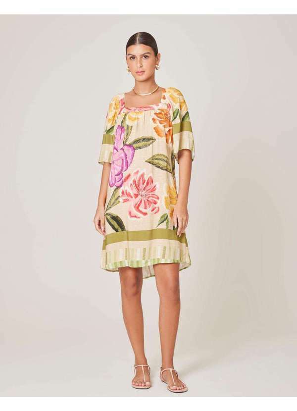 Zinzane - Vestido Curto Estampado Linda - Areia Bege