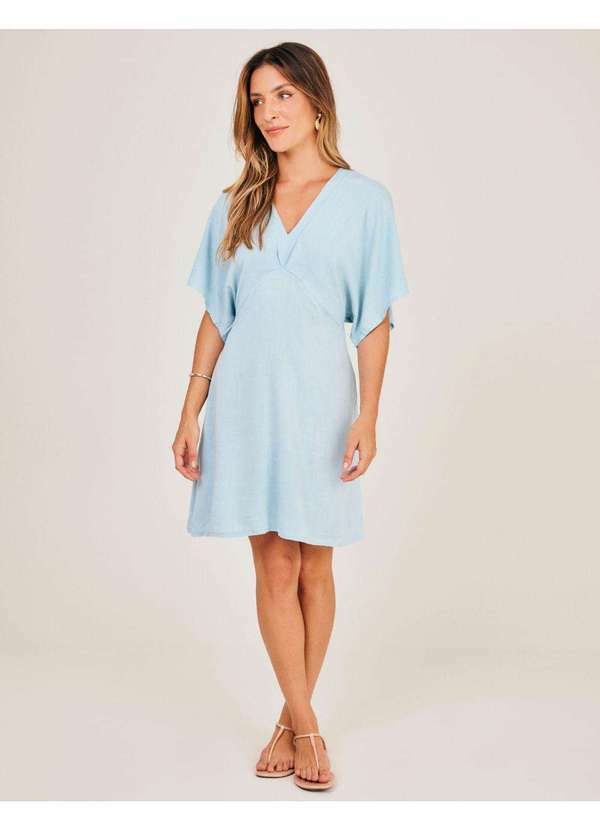 Zinzane - Vestido Curto Manga Ampla - Azul Ceu Azul