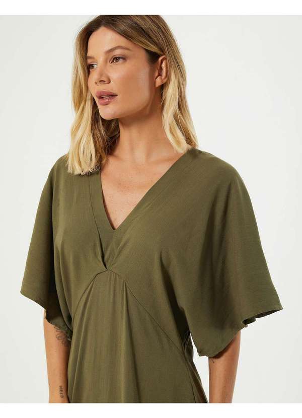 Zinzane - Vestido Curto Manga Ampla - Verde Oliva Verde 3