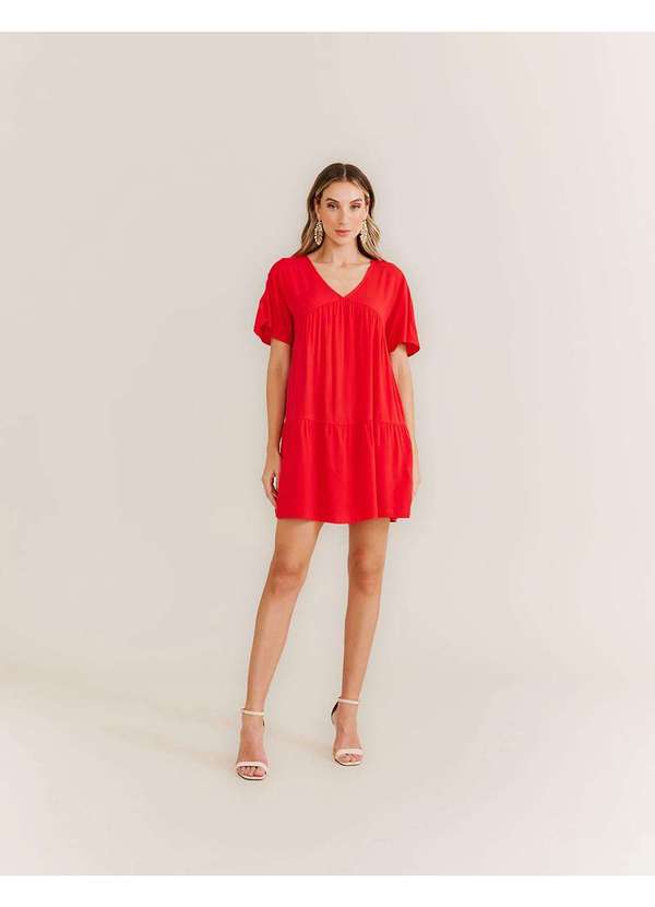 Zinzane - Vestido Curto Recortes Basic - Vermelho Vermelho 1