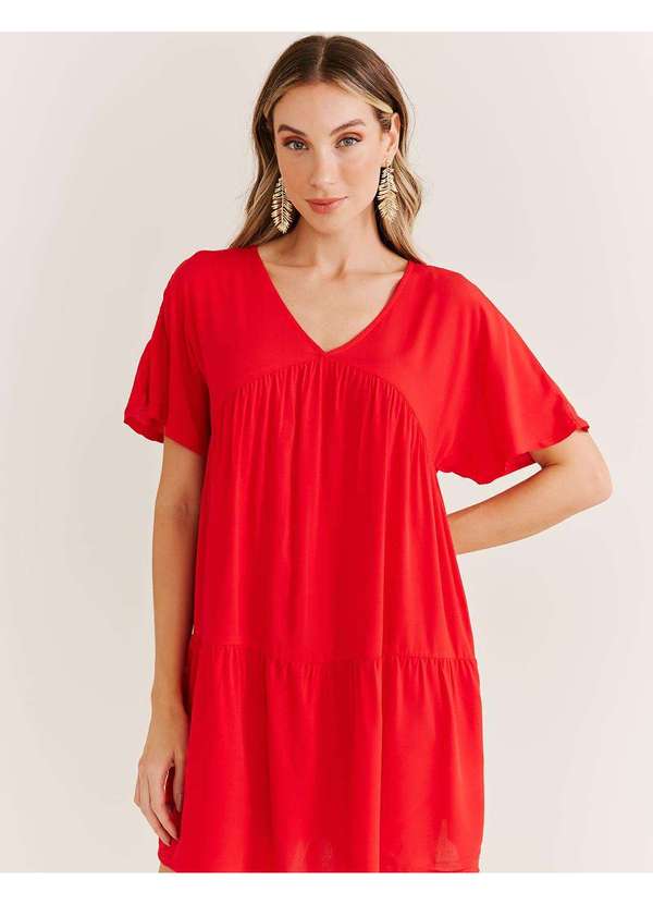 Zinzane - Vestido Curto Recortes Basic - Vermelho Vermelho 3