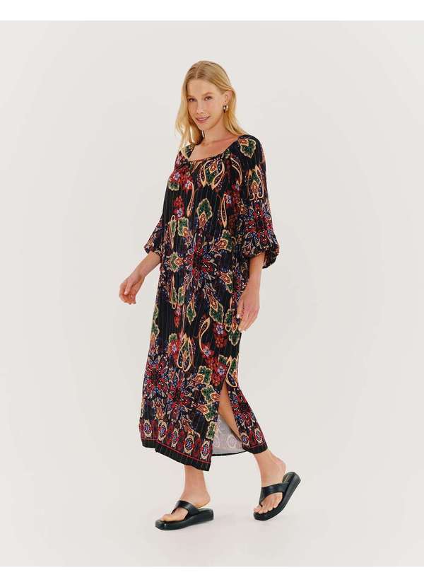 Zinzane - Vestido Estampado Bangalore Lurex - Preto Preto