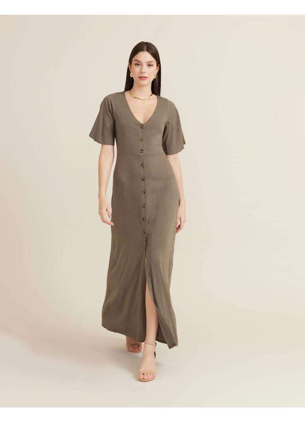 Zinzane - Vestido Longo Botoes - Verde Oliva Verde