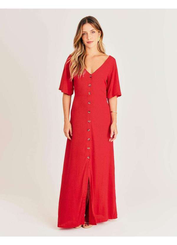 Zinzane - Vestido Longo Botoes - Vermelho Vermelho