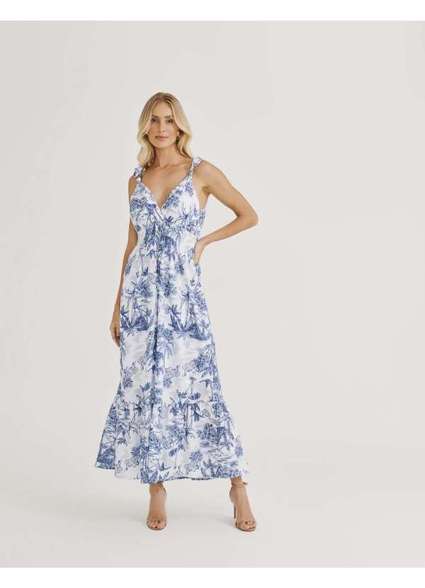 Zinzane - Vestido Longo Estampado Marie - Off White Branco