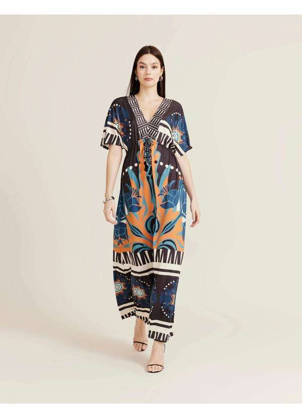 Zinzane - Vestido Longo Estampado New Safira - Preto Preto