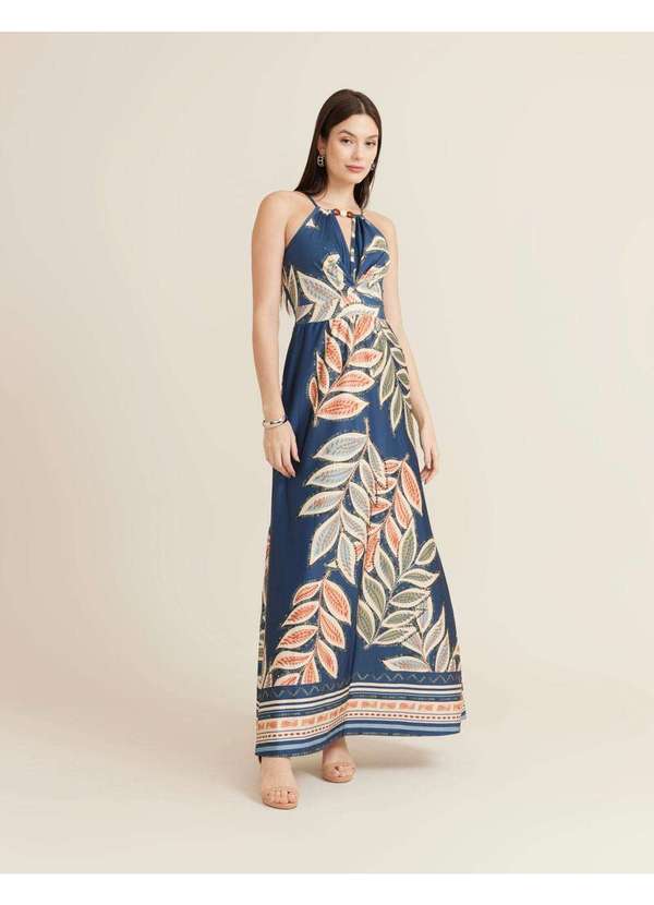 Zinzane - Vestido Longo Estampado Noah - Azul Jeans Azul