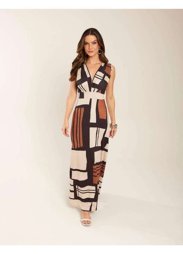 Zinzane - Vestido Longo Estampado Olga - Preto Preto
