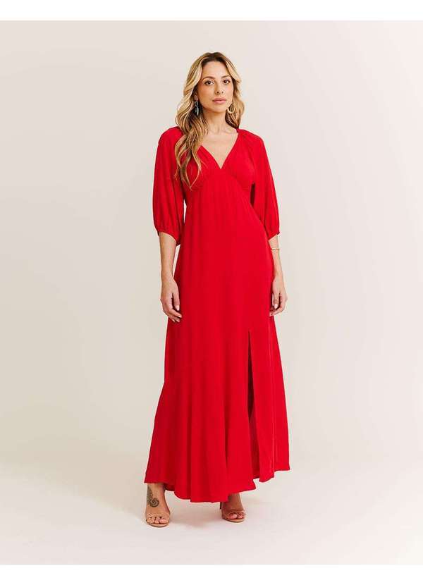 Zinzane - Vestido Longo Fenda - Vermelho Vermelho