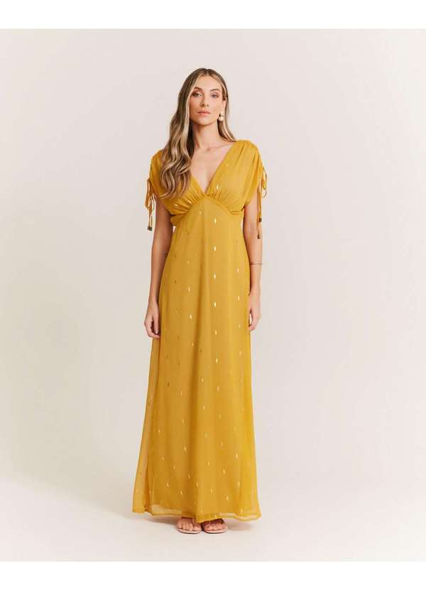 Zinzane - Vestido Longo Foil - Amarelo Amarelo