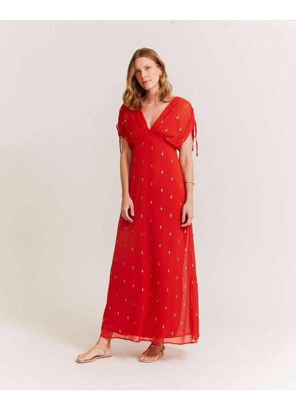 Zinzane - Vestido Longo Foil - Vermelho Vermelho