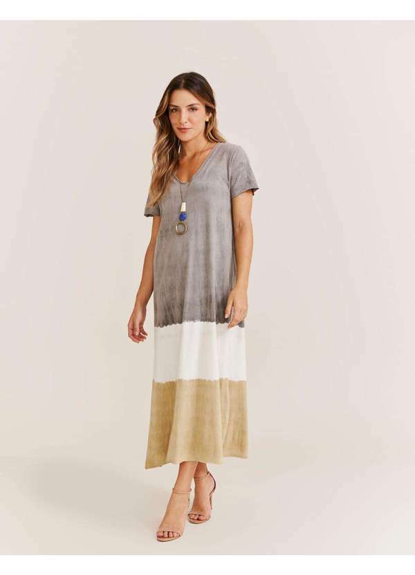 Zinzane - Vestido Malha Tie Dye Fenda - Cinza Cinza