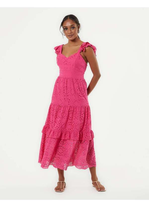 Zinzane - Vestido Midi Laise Babados - Pink Rosa