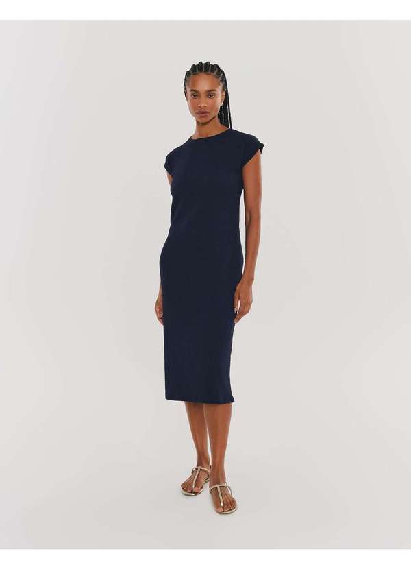 Vestido Midi Zinzane Vestido Midi Malha Texturada Azul Zinzane