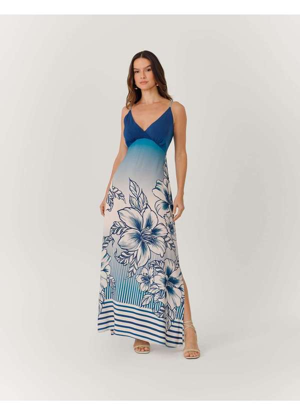 Zinzane - Vestido New Longo Estampado Blue Marine - Azul Azul