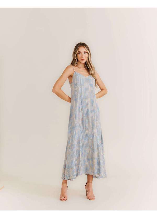 Zinzane - Vestido New Longo Estampado Textura Ice - Azul Ice Azul
