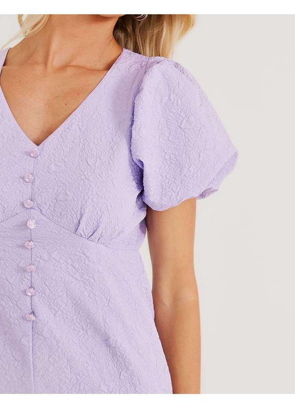 Zinzane - Vestido Texturas Manga Bufante - Lilas Roxo 3