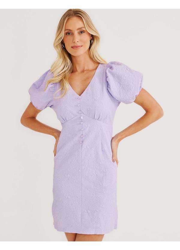 Zinzane - Vestido Texturas Manga Bufante - Lilas Roxo 4