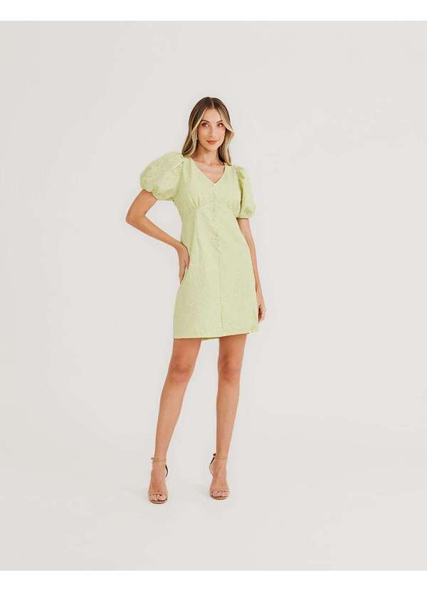 Zinzane - Vestido Texturas Manga Bufante - Verde Verde