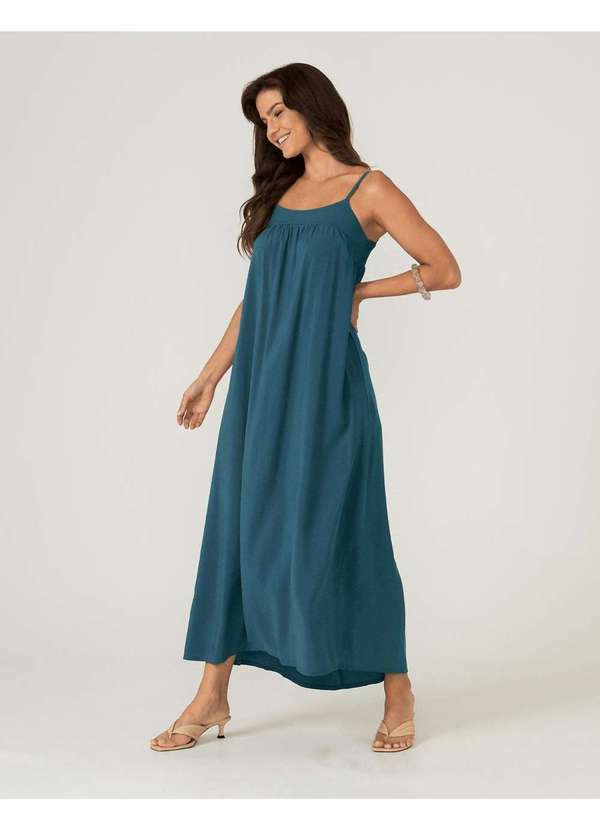 Zinzane - Vestido Zinzane Feminino Amplo Recorte Frente Azul