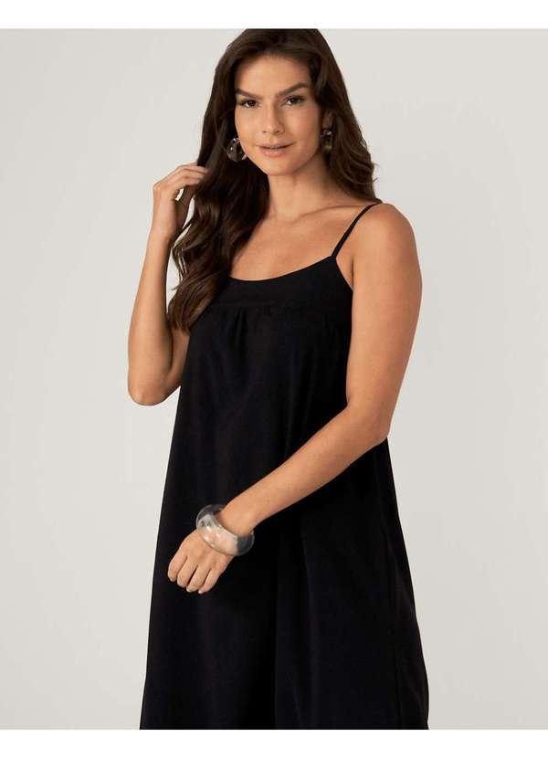 Vestido Zinzane Feminino Amplo Recorte Frente Preto Zinzane