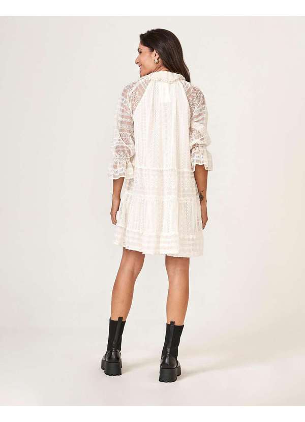 Zinzane - Vestido Zinzane Feminino Amplo Tule Laise Branco 3