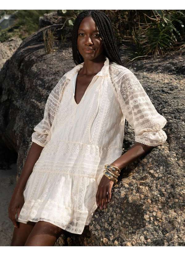 Zinzane - Vestido Zinzane Feminino Amplo Tule Laise Branco 4