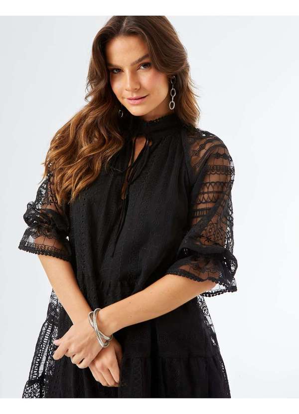 Zinzane Vestido Zinzane Feminino Amplo Tule Laise Preto