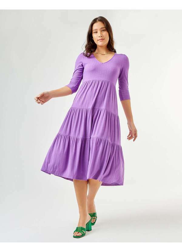 Zinzane - Vestido Zinzane Feminino Canelado Marias Midi - Roxo Roxo