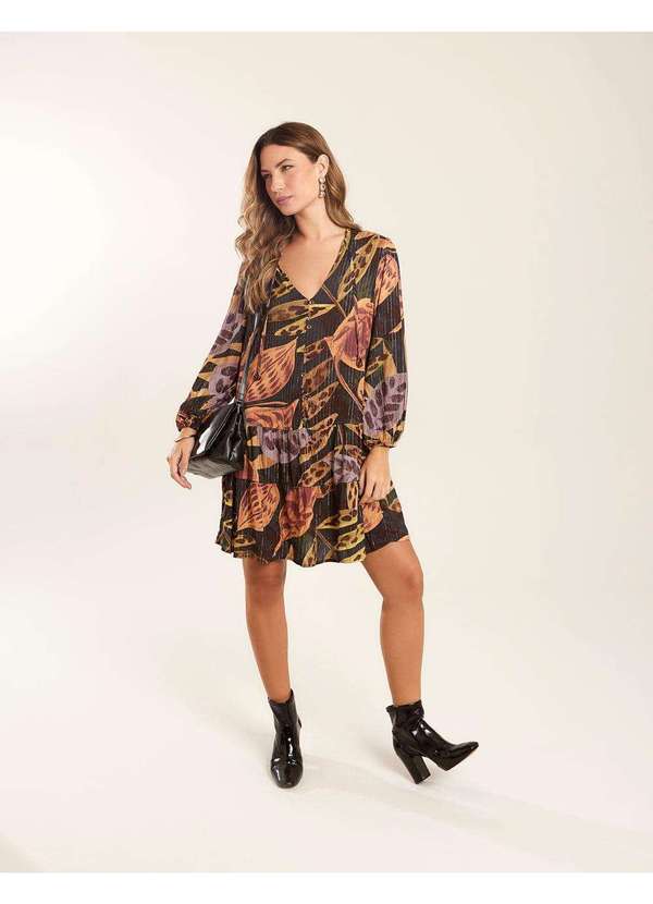 Zinzane Vestido Zinzane Feminino Curto Estampado Pilar Preto Preto