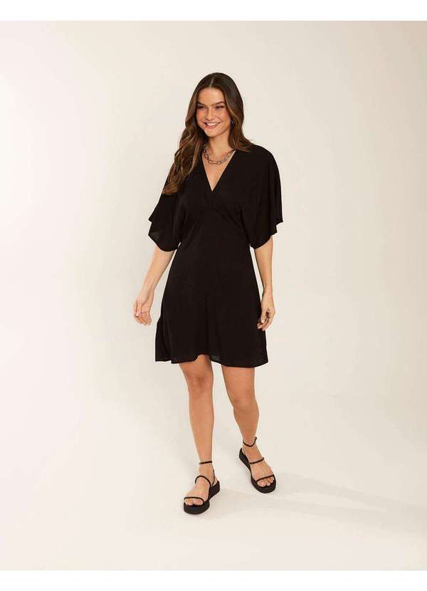 Zinzane Vestido Zinzane Feminino Curto Manga Ampla Preto Preto