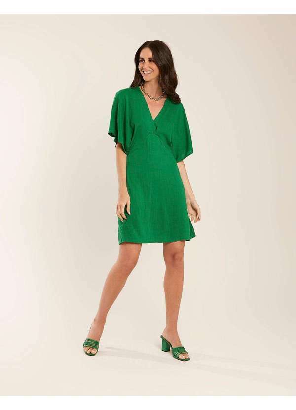 Zinzane - Vestido Zinzane Feminino Curto Manga Ampla - Verde Bandeira Verde