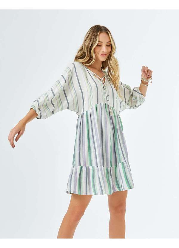 Zinzane - Vestido Zinzane Feminino Curto Stripe Lurex - Off White Branco