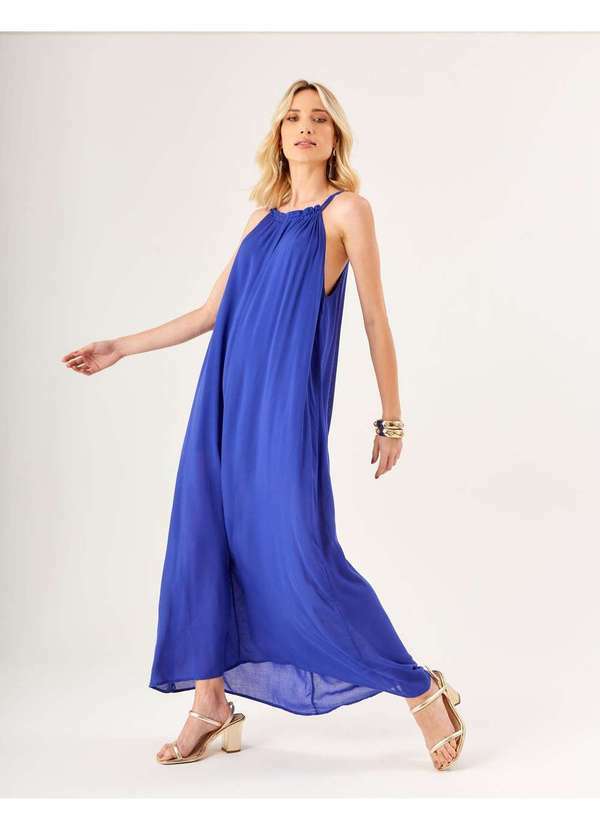 Zinzane - Vestido Zinzane Feminino Decote Franzido Detalhe Tassel Azul