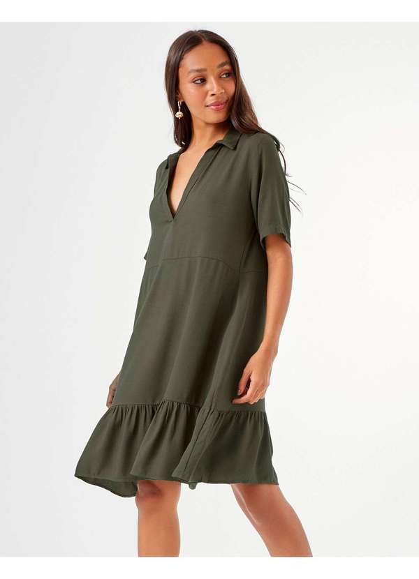 Zinzane - Vestido Zinzane Feminino Decote V Maria - Verde Militar Verde