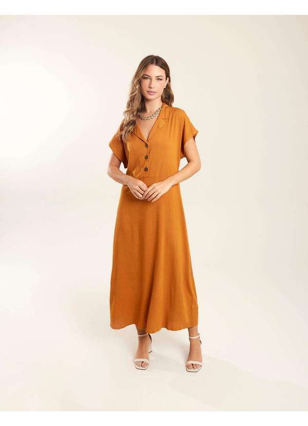 Zinzane - Vestido Zinzane Feminino Gola Detalhe Botoes - Mango Laranja